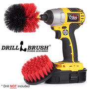 Drillbrush 4O Stiff Red Outdoor & Patio Brush Kit with an Original brush in a cordless drill.