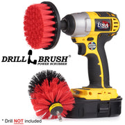 Drillbrush 4O Stiff Red Outdoor & Patio Brush Kit with a 4 inch brush in a cordless drill.