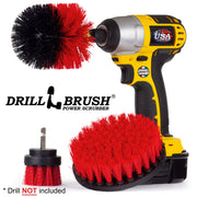 Drillbrush 52O Stiff Red Outdoor & Patio Brush Kit with an Original brush in a cordless drill.