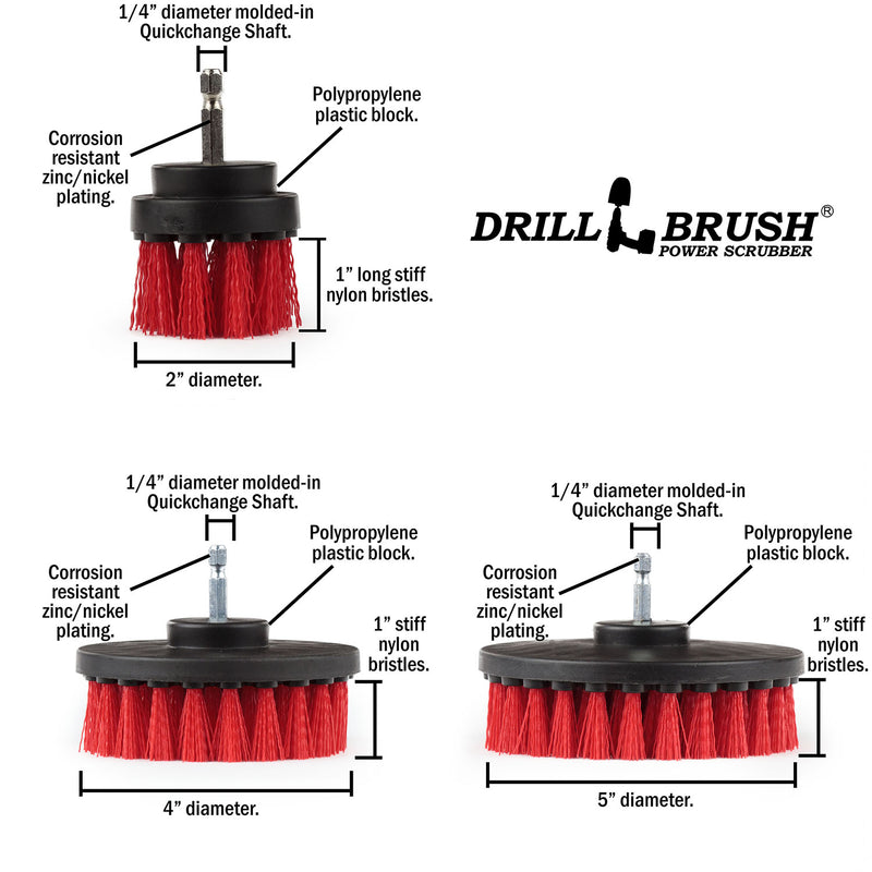 Specs for the Drillbrush 542 Red Stiff Outdoor & Patio Brush Kit.