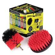 Drillbrush Medium Red 5O Outdoor and Patio Brush Kit in front of the box it comes in.