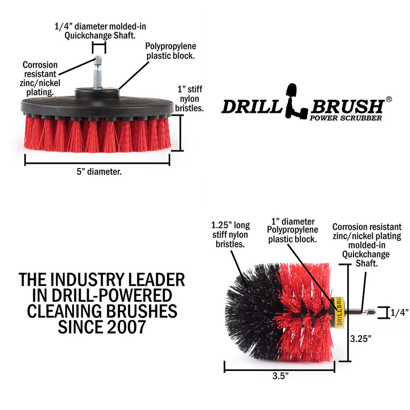 Specs for the Drillbrush 5O Red Stiff Outdoor & Patio Brush Kit.