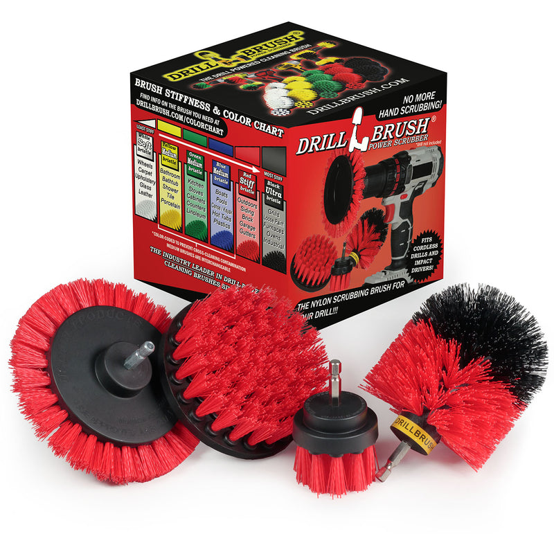 Edge, Original, 4in, and 2in Red Brushes - Stiff Bristles - Outdoor & Patio Cleaning | R-S-E42O-QC-DB