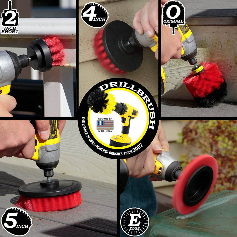 Edge, Original, 5in, 4in, & 2in Red Brushes - Stiff Bristles - Outdoor & Patio | R-S-E542O-QC-DB