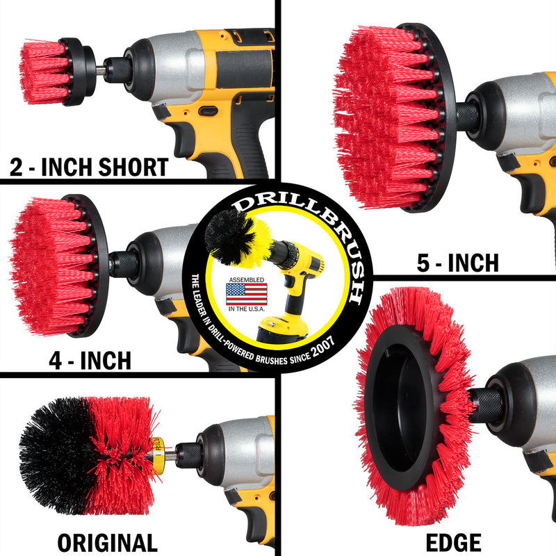 Edge, Original, 5in, 4in, & 2in Red Brushes - Stiff Bristles - Outdoor & Patio | R-S-E542O-QC-DB