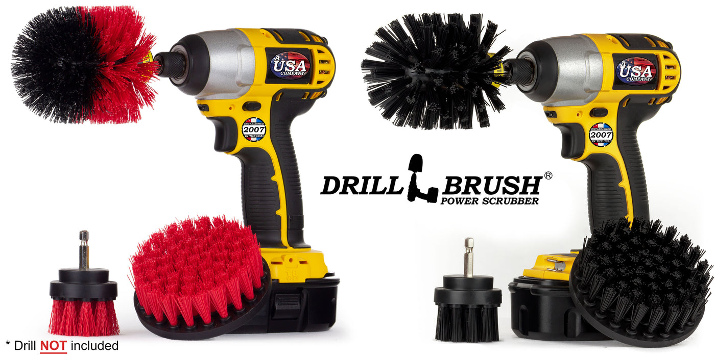 Original, 4in, and 2in Red and Black Brush Bundle Pack - Stiff & Ultra Stiff Bristles - Outdoor, Patio, Grill & Industrial Cleaning | S-R42O-K42O-QC-DB