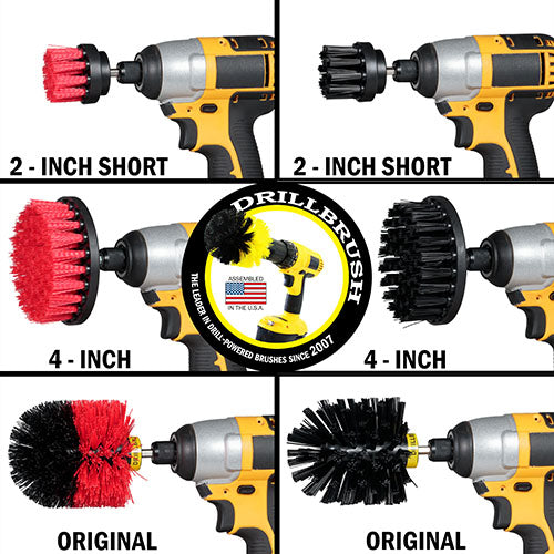 Original, 4in, and 2in Red and Black Brush Bundle Pack - Stiff & Ultra Stiff Bristles - Outdoor, Patio, Grill & Industrial Cleaning | S-R42O-K42O-QC-DB
