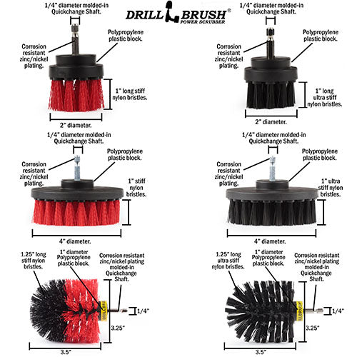 Original, 4in, and 2in Red and Black Brush Bundle Pack - Stiff & Ultra Stiff Bristles - Outdoor, Patio, Grill & Industrial Cleaning | S-R42O-K42O-QC-DB
