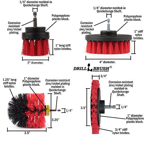 Edge, Original, 4in, & 2in Red Brushes w/4in Pads - Stiff - Patio & Outdoor | S-RE42O-P4-WRB-3V-QC-DB