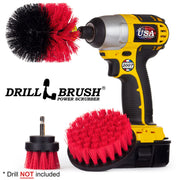 Drillbrush 42O Stiff Red Outdoor & Patio Brush Kit with an Original brush in a cordless drill.