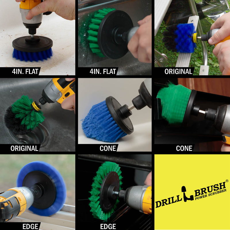 8-piece Medium Green and Blue E4CO Bundle Kit - Medium Bristles - Kitchen, Marine, Pool, and Pet Cleaning | S-GE4CO-BE4CO-QC-DB