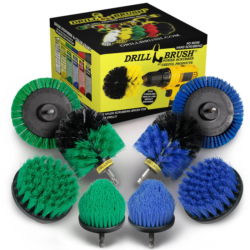 8-piece Medium Green and Blue E4CO Bundle Kit - Medium Bristles - Kitchen, Marine, Pool, and Pet Cleaning | S-GE4CO-BE4CO-QC-DB