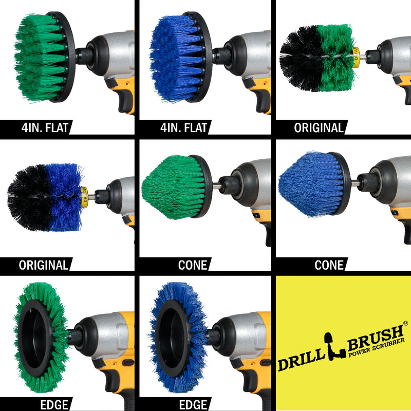 8-piece Medium Green and Blue E4CO Bundle Kit - Medium Bristles - Kitchen, Marine, Pool, and Pet Cleaning | S-GE4CO-BE4CO-QC-DB