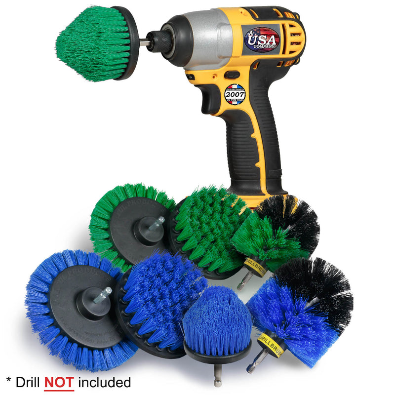 8-piece Medium Green and Blue E4CO Bundle Kit - Medium Bristles - Kitchen, Marine, Pool, and Pet Cleaning | S-GE4CO-BE4CO-QC-DB
