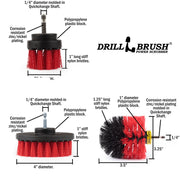 Specs for the Stiff Red Original, 4 inch, and 2 inch Short drill brushes.