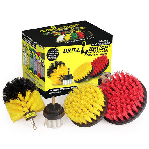The Drillbrush 542O Variety Brush Kit in front of the box it comes in.