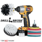 The Soft White 42O Home & Auto Brush Kit with two Very Soft, two Moderate, and two Stiff 4 inch Pads and a 3 inch backer. The Original brush is in a cordless drill.
