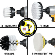 The Soft White 2 inch Short, 4 inch, and Original brushes, as well as the Very Soft White 4 inch Pad in cordless drills.