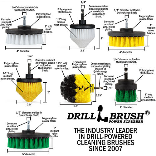 7 Piece Drillbrush Variety Household Essentials Cleaning Kit - Soft and Medium Bristles | W4C-Y4CO-G52-S-QC-DB