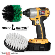 Drillbrush Medium Green Original and Soft White 5 inch Variety Brush Kit with an Original brush in a cordless drill.