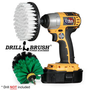 Drillbrush Soft White 5 inch and Medium Green Original Variety Brush Kit with an Original brush in a cordless drill.