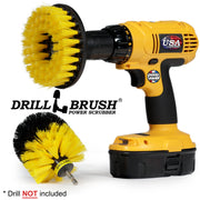 Drillbrush 5H-OS Medium Yellow Bathroom Brush Kit with a 5 inch Hex brush in a cordless drill.