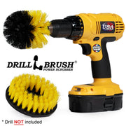 Drillbrush 5H-OS Medium Yellow Bathroom Brush Kit with an Original brush in a cordless drill.