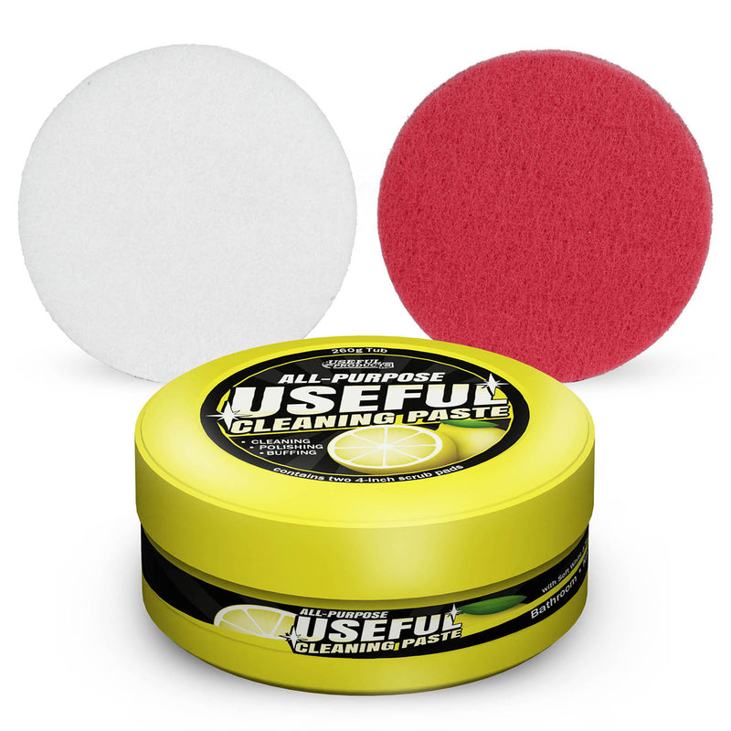 All-Purpose Useful Cleaning Paste | Tile, Grout, Linoleum, Stainless Steel Cleaning | 260g Citrus-Scented Multi-Purpose Cleaner with Soft White and Medium Red Scrub Pads