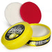 All-purpose Useful Cleaning Paste in a 260g tub in front of Soft White and Stiff Red 4 inch scrub pads.