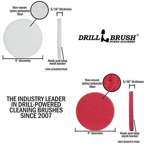 Technical specs for the Soft White and Stiff Red 4 inch scrub pads