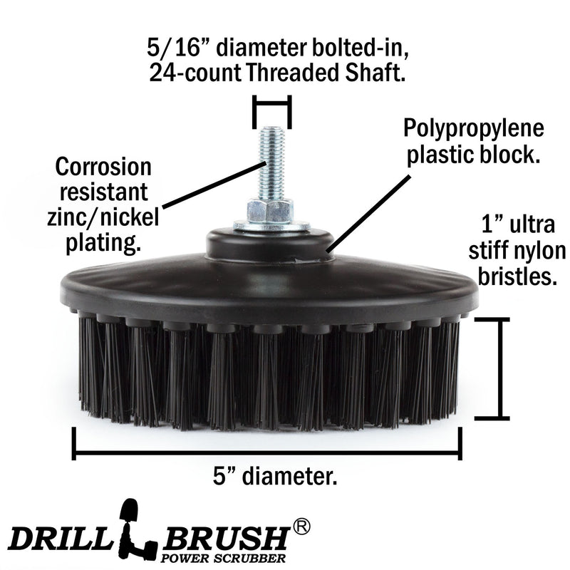 Spec sheet for the Drillbrush 5 inch Threaded Ultra Stiff Grill and Industrial brush.