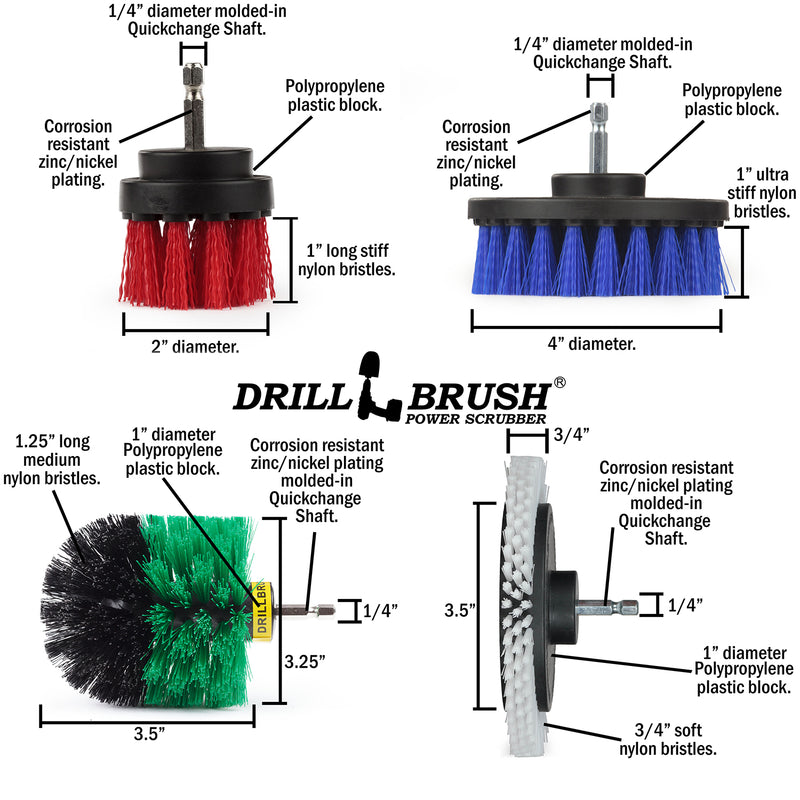 Edge, Original, 4in, and 2in Variety Brushes - Soft, Medium, & Stiff Bristles - General Household Cleaning | W-S-E42O-QC-DB