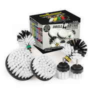 The Drillbrush 542OMS-2L Soft White Home and Auto Brush Kit in front of the box it comes in.