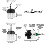 Specs for the Drillbrush 2 inch Short, 2 inch Long, and Mini Original Soft White Home and Auto Brushes.