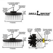 Specs for the Drillbrush 4 inch, 5 inch, and Original Soft White Home and Auto Brushes.
