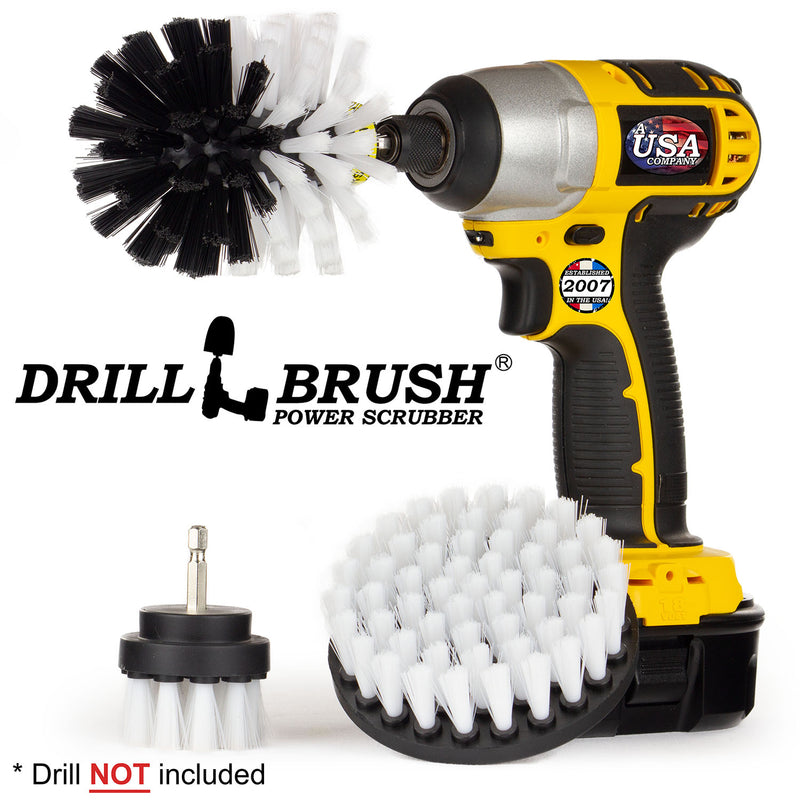 Drillbrush 42O Soft White Home & Auto Brush Kit with an Original brush in a cordless drill.