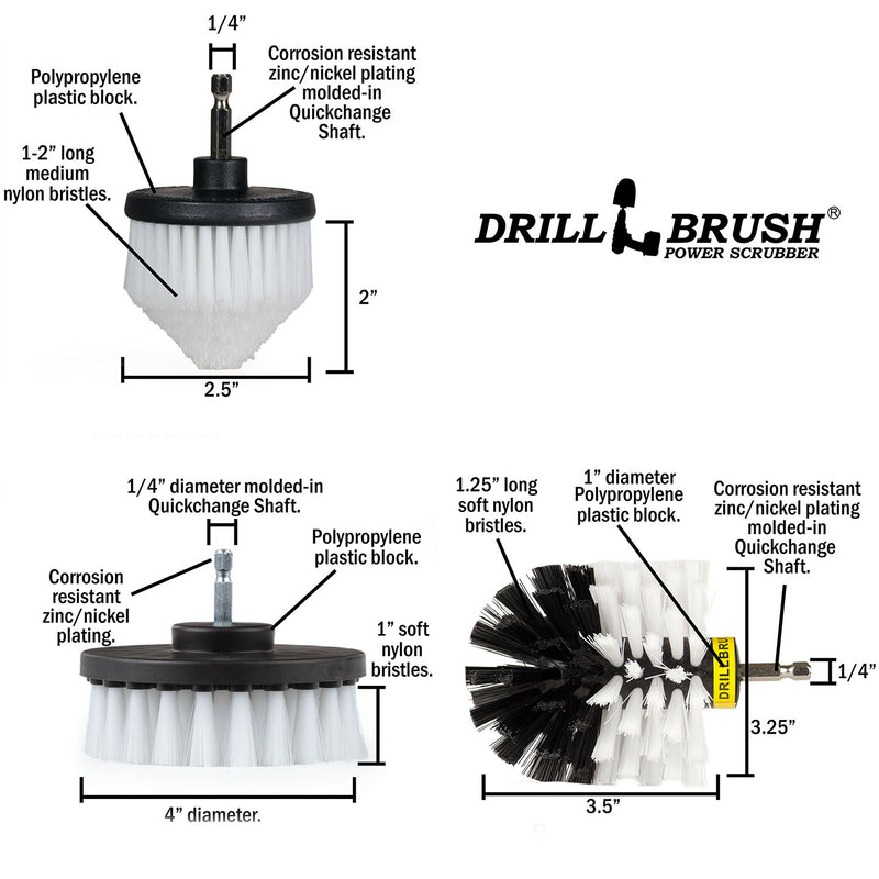 Original, 4in, and Corner White Brushes - Soft Bristles - Home & Auto Cleaning | W-S-4CO-QC-DB