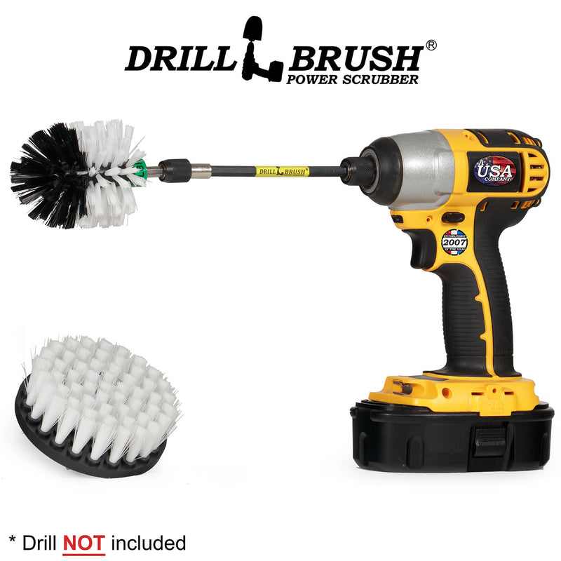 Drillbrush 4M-5X Soft White Home & Auto Brush Kit with an Mini brush in a 5 inch extension in a cordless drill.