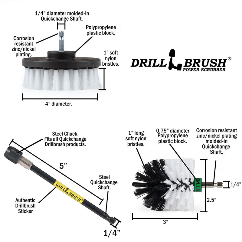 Specs for the Drillbrush 4M-5X Soft White Home & Auto Brush Kit.