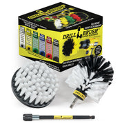 The Drillbrush 4O-5X Soft White Home and Auto Brush Kit in front of the packaging it comes in.