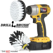 Drillbrush 4O Soft White Home & Auto Brush Kit with a 4 inch brush in a cordless drill.