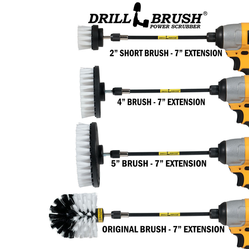 Original, 5in, 4in, & 2in White Brushes w/ 7in Extension - Soft Bristles - Home & Auto Cleaning | W-S-542O-7X-QC-DB