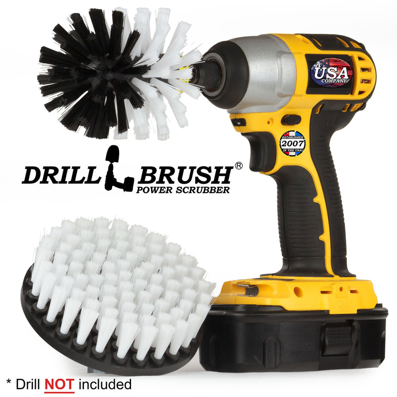 Drillbrush 5O Soft White Home & Auto Brush Kit with an Original brush in a cordless drill.