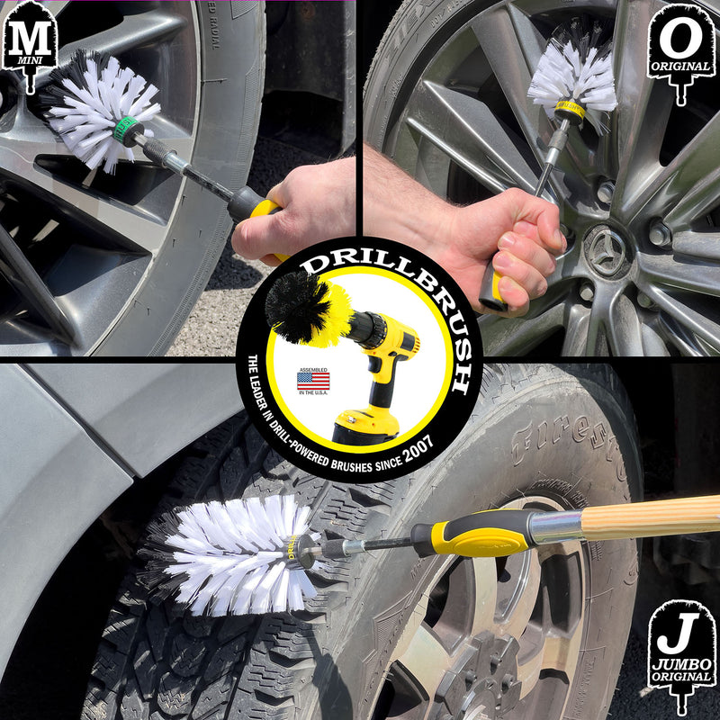 Jumbo, Original, and Mini Brushes w/ Handle Kit - Soft White Bristles - Home & Auto Cleaning | W-S-JOM-HD-QC-DB