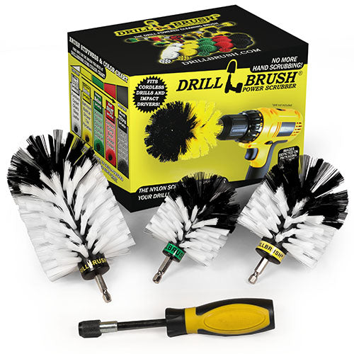 Jumbo, Original, and Mini Brushes w/ Handle Kit - Soft White Bristles - Home & Auto Cleaning | W-S-JOM-HD-QC-DB