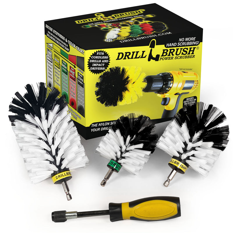 Jumbo, Original, and Mini Brushes w/ Handle Kit - Soft White Bristles - Home & Auto Cleaning | W-S-JOM-HD-QC-DB