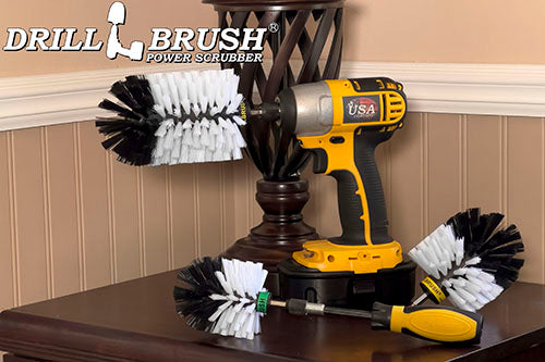 Jumbo, Original, and Mini Brushes w/ Handle Kit - Soft White Bristles - Home & Auto Cleaning | W-S-JOM-HD-QC-DB