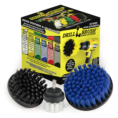 5in, 4in, & 2in Variety Brushes - Soft, Medium, and Ultra Stiff Bristles - General Household Cleaning | W2-B5-K4-S-QC-DB