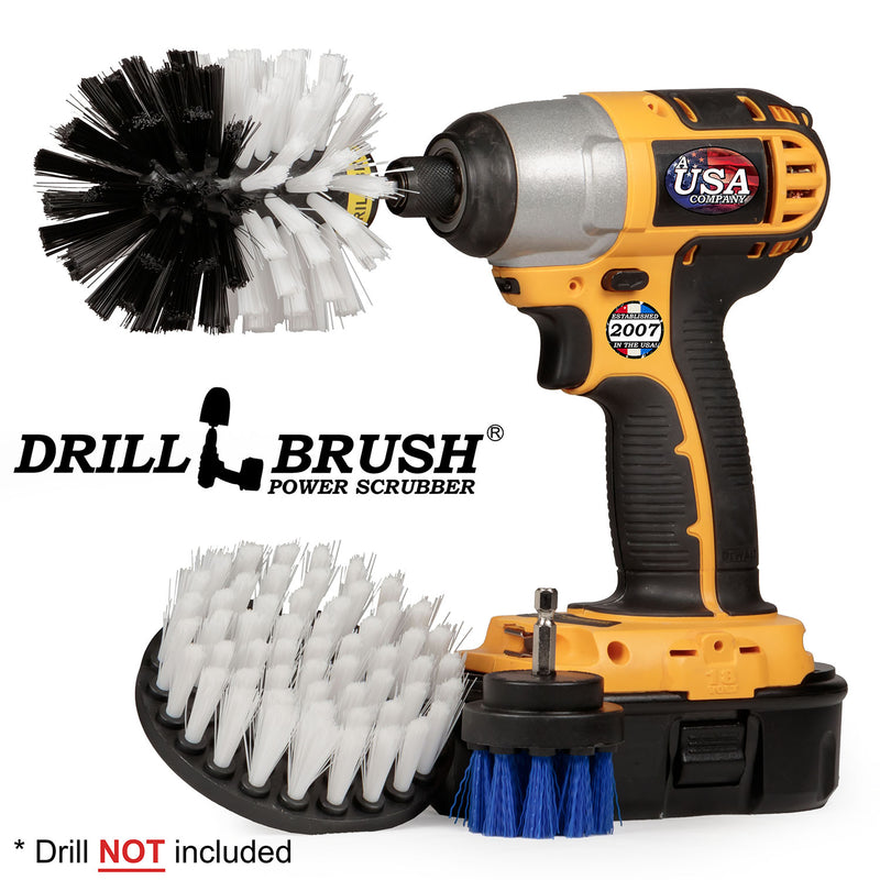 Drillbrush 42O Variety Pet Care Brush Kit with an Original brush in a cordless drill.
