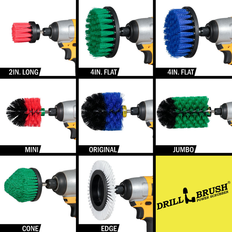 8-piece Drillbrush Household Variety Kit - Soft, Medium, & Stiff Bristles - Home, Kitchen, Marine, Pool, Pet, and Outdoor Cleaning | WE-G4CJ-B4O-RMS-R2L-QC-DB